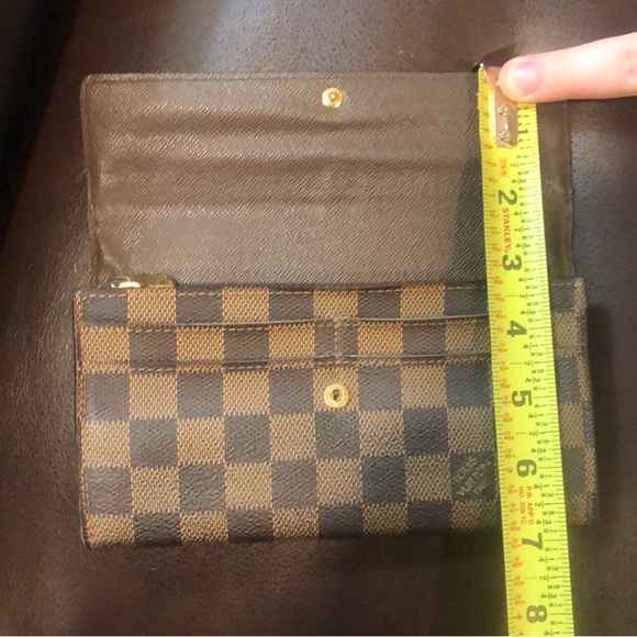 LOUIS VUITTON Damier Ebene Brown Black Full Length Sarah Wallet Organizer AUTH - Picture 13 of 16